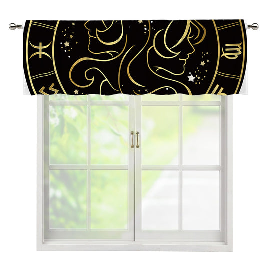 Gold And Black Gemini Sign Print Window Valance