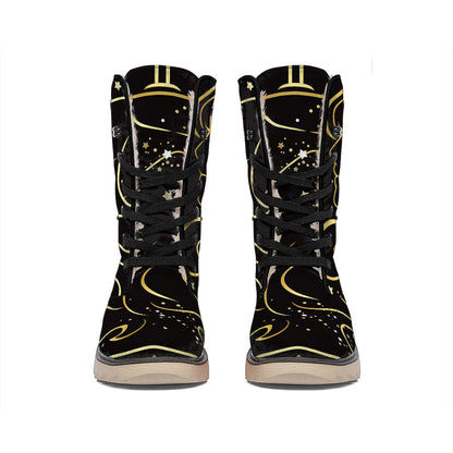 Gold And Black Gemini Sign Print Winter Boots
