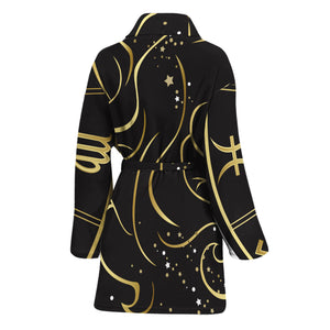 Gold And Black Gemini Sign Print Women's Bathrobe