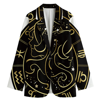 Gold And Black Gemini Sign Print Women's Blazer