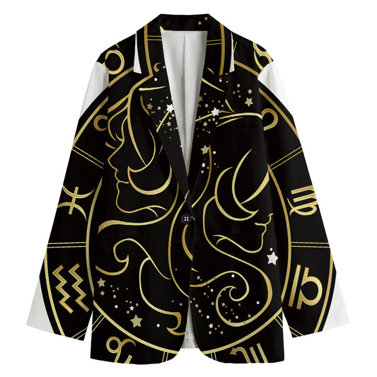 Gold And Black Gemini Sign Print Women's Blazer
