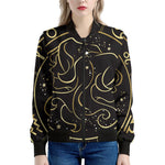 Gold And Black Gemini Sign Print Women's Bomber Jacket