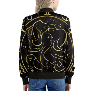 Gold And Black Gemini Sign Print Women's Bomber Jacket