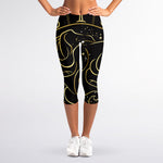 Gold And Black Gemini Sign Print Women's Capri Leggings