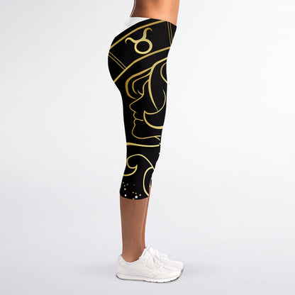 Gold And Black Gemini Sign Print Women's Capri Leggings