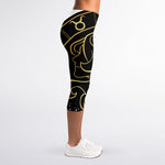 Gold And Black Gemini Sign Print Women's Capri Leggings