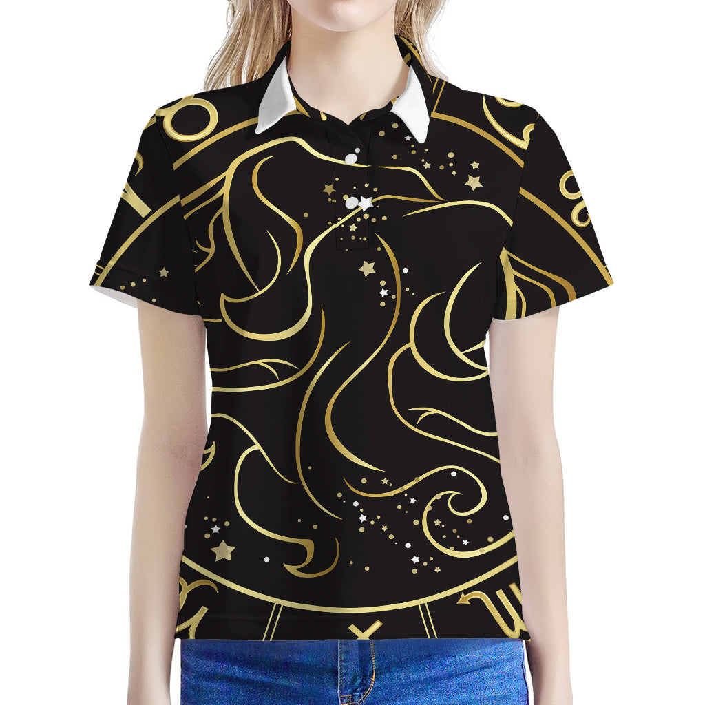 Gold And Black Gemini Sign Print Women's Polo Shirt