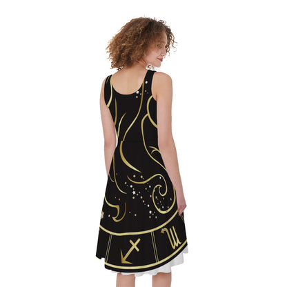 Gold And Black Gemini Sign Print Women's Sleeveless Dress