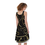 Gold And Black Gemini Sign Print Women's Sleeveless Dress