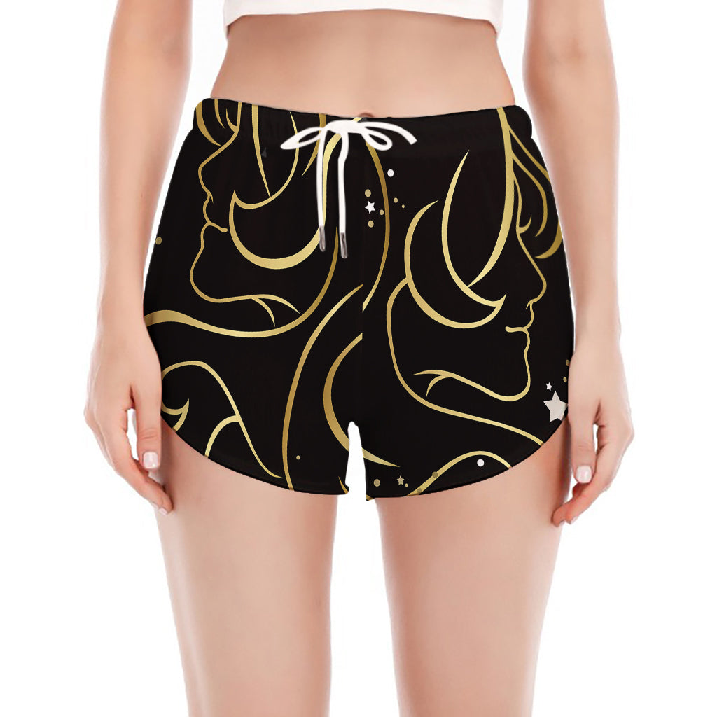 Gold And Black Gemini Sign Print Women's Split Running Shorts