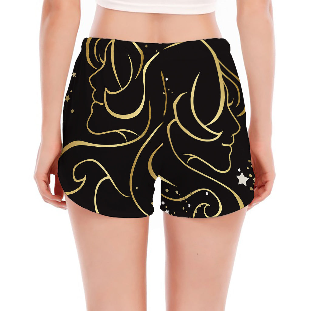 Gold And Black Gemini Sign Print Women's Split Running Shorts