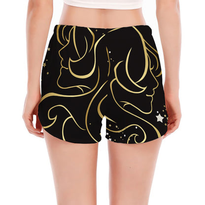 Gold And Black Gemini Sign Print Women's Split Running Shorts