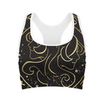 Gold And Black Gemini Sign Print Women's Sports Bra