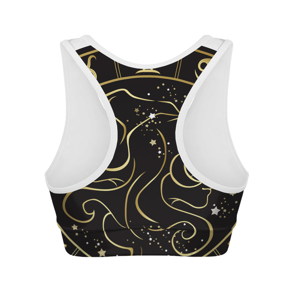 Gold And Black Gemini Sign Print Women's Sports Bra