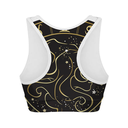 Gold And Black Gemini Sign Print Women's Sports Bra