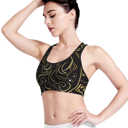 Gold And Black Gemini Sign Print Women's Sports Bra