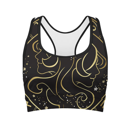 Gold And Black Gemini Sign Print Women's Sports Bra