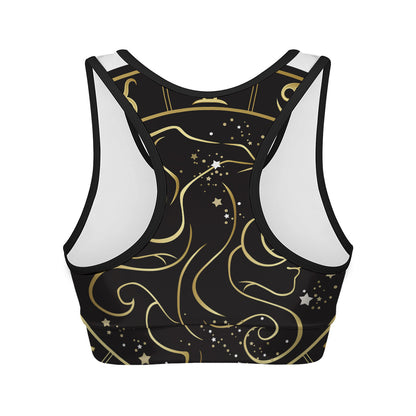Gold And Black Gemini Sign Print Women's Sports Bra