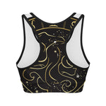Gold And Black Gemini Sign Print Women's Sports Bra