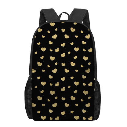 Gold And Black Heart Pattern Print 17 Inch Backpack