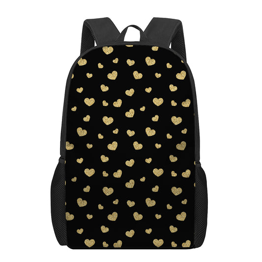 Gold And Black Heart Pattern Print 17 Inch Backpack