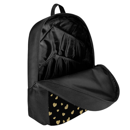 Gold And Black Heart Pattern Print 17 Inch Backpack