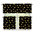 Gold And Black Heart Pattern Print 3 Piece Kitchen Curtains