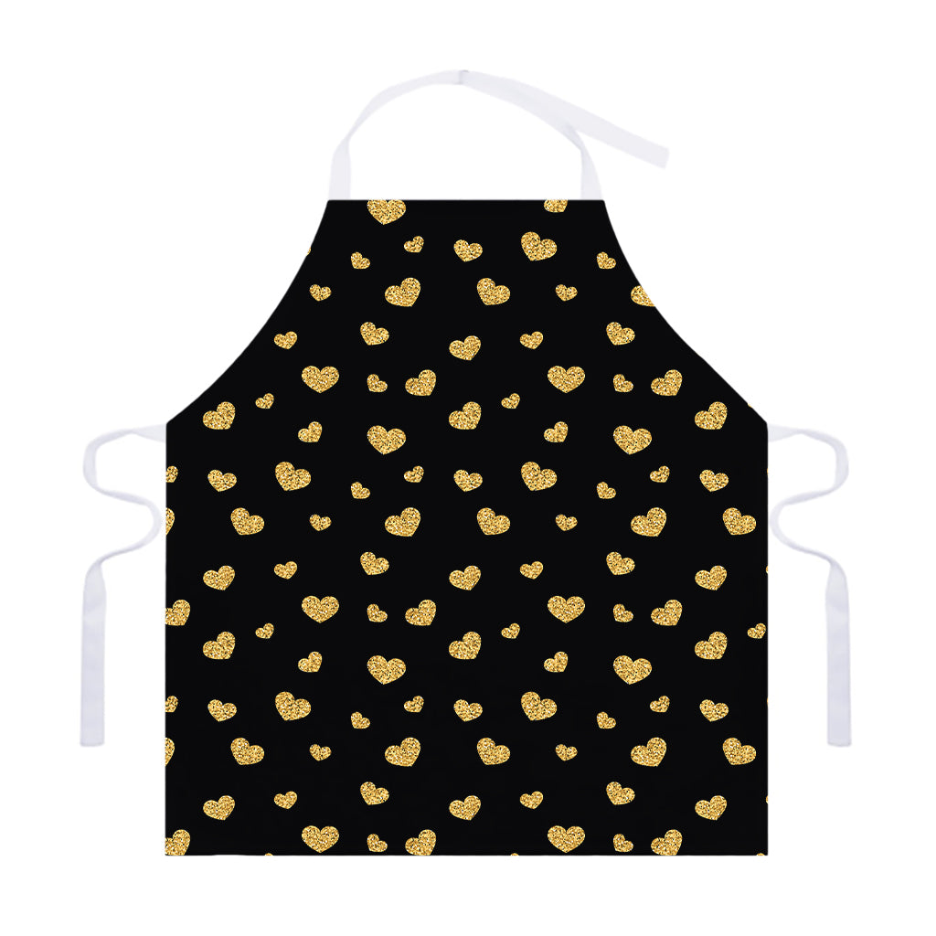 Gold And Black Heart Pattern Print Adjustable Apron