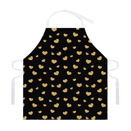 Gold And Black Heart Pattern Print Adjustable Apron