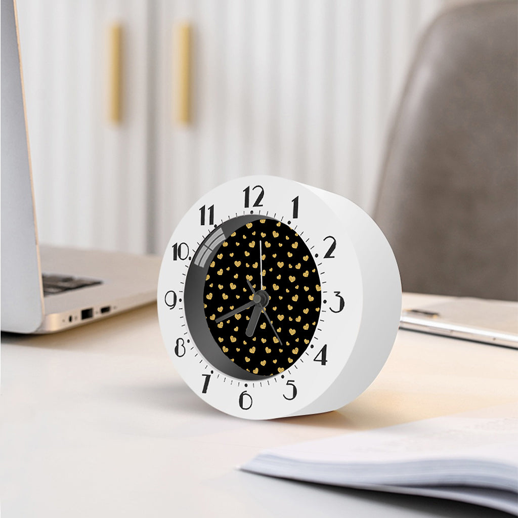 Gold And Black Heart Pattern Print Alarm Clock