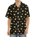 Gold And Black Heart Pattern Print Aloha Shirt