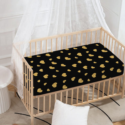 Gold And Black Heart Pattern Print Baby Crib Sheet