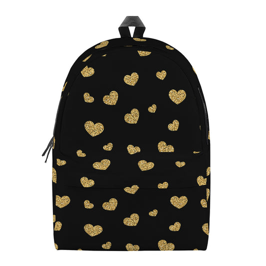 Gold And Black Heart Pattern Print Backpack