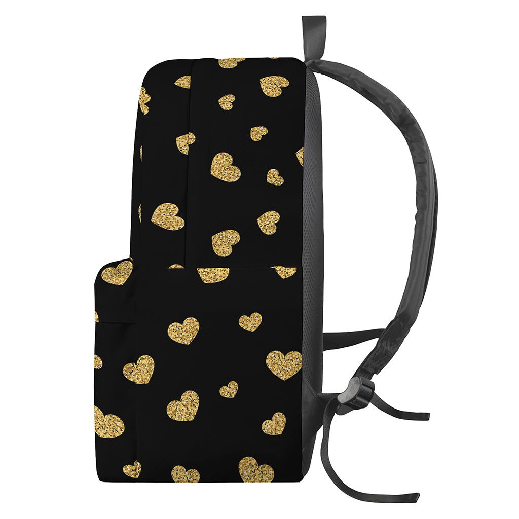 Gold And Black Heart Pattern Print Backpack