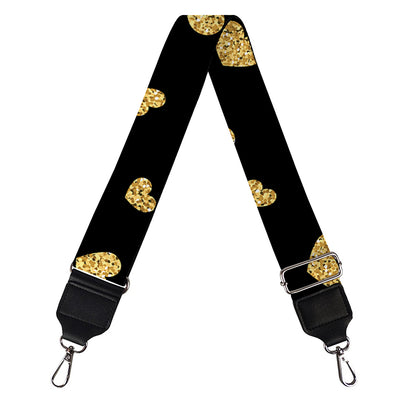 Gold And Black Heart Pattern Print Bag Strap