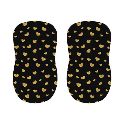 Gold And Black Heart Pattern Print Bar Stool Covers