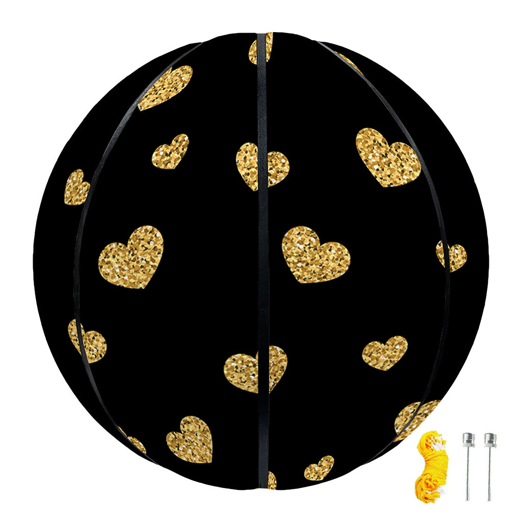 Gold And Black Heart Pattern Print Basketball