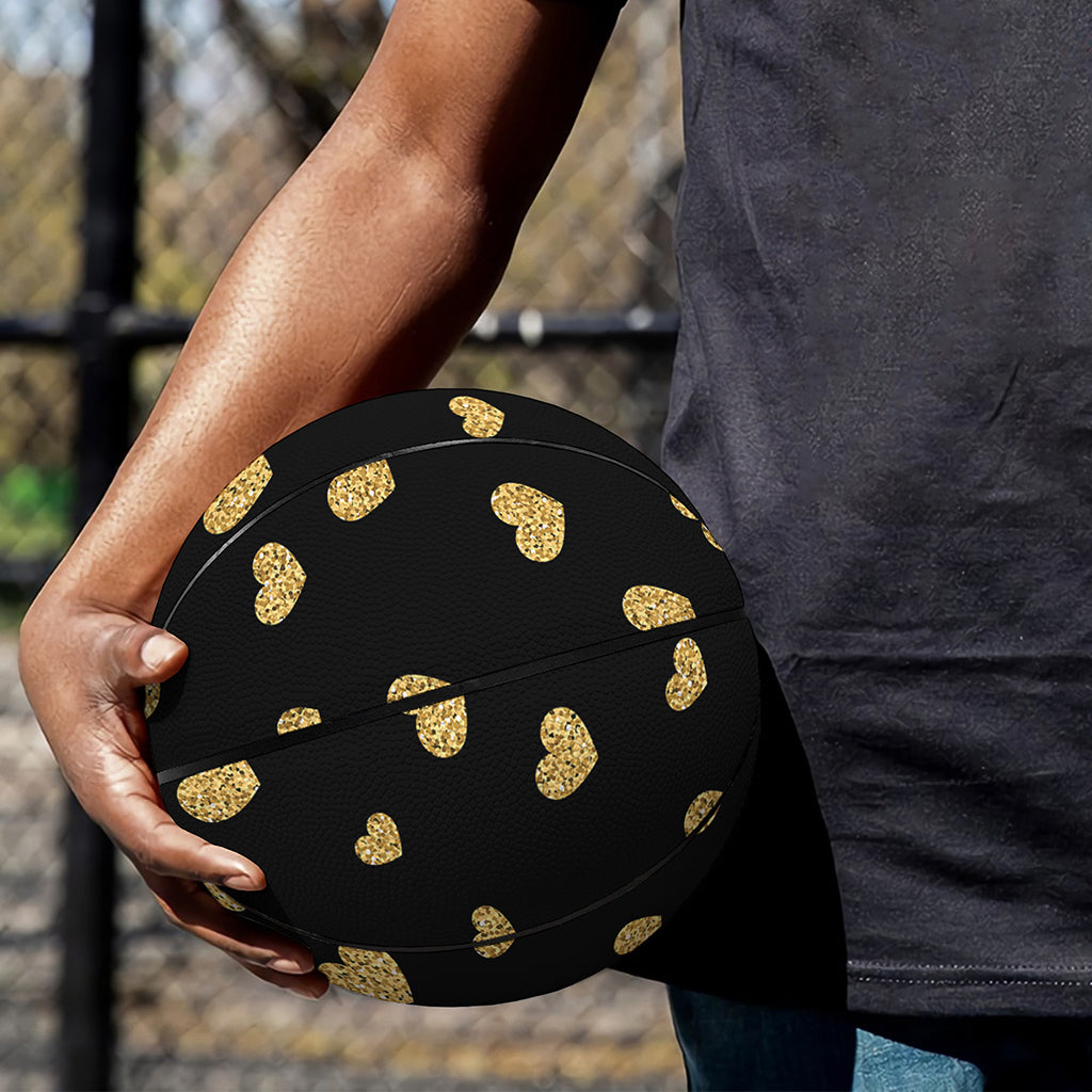 Gold And Black Heart Pattern Print Basketball