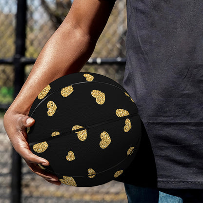 Gold And Black Heart Pattern Print Basketball