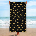 Gold And Black Heart Pattern Print Beach Towel
