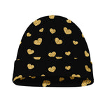 Gold And Black Heart Pattern Print Beanie