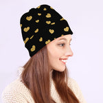 Gold And Black Heart Pattern Print Beanie
