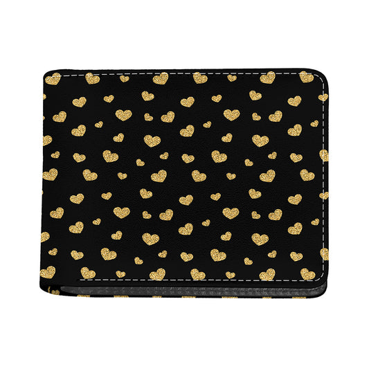 Gold And Black Heart Pattern Print Bifold Wallet