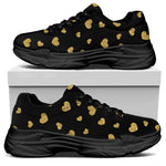 Gold And Black Heart Pattern Print Black Chunky Shoes