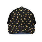 Gold And Black Heart Pattern Print Black Mesh Trucker Cap