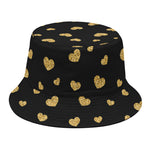 Gold And Black Heart Pattern Print Bucket Hat