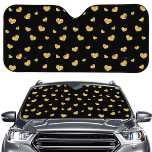 Gold And Black Heart Pattern Print Car Windshield Sun Shade