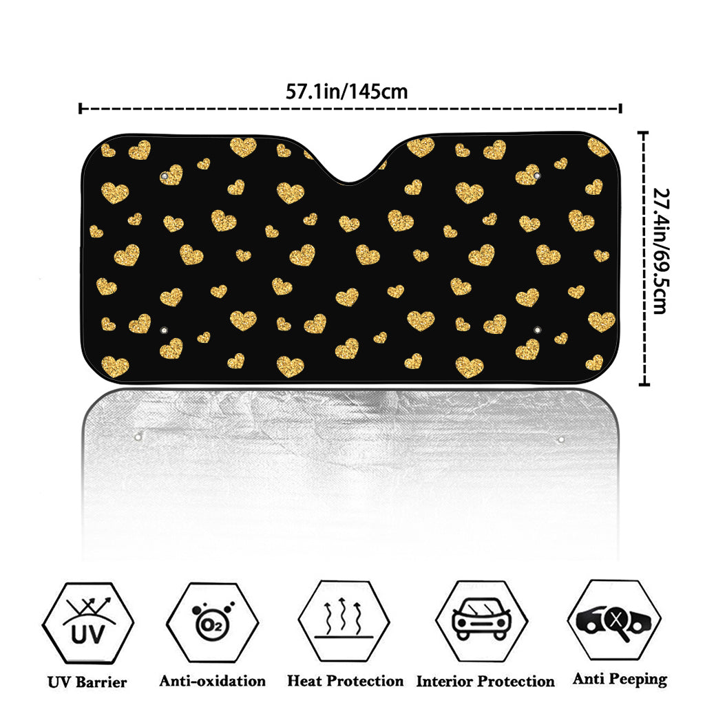 Gold And Black Heart Pattern Print Car Windshield Sun Shade