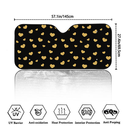 Gold And Black Heart Pattern Print Car Windshield Sun Shade