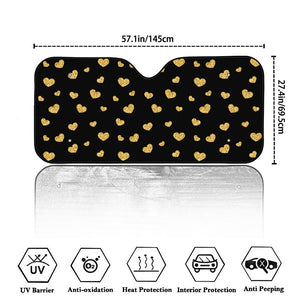 Gold And Black Heart Pattern Print Car Windshield Sun Shade